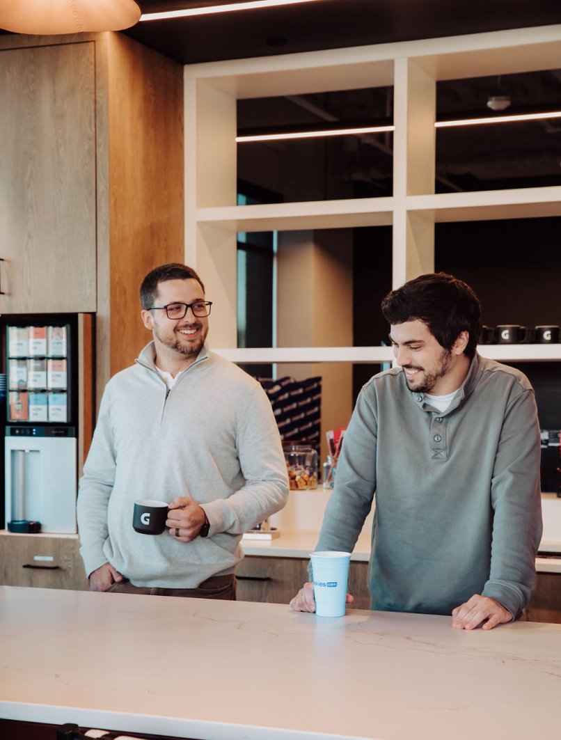 Team members collaborating in the office