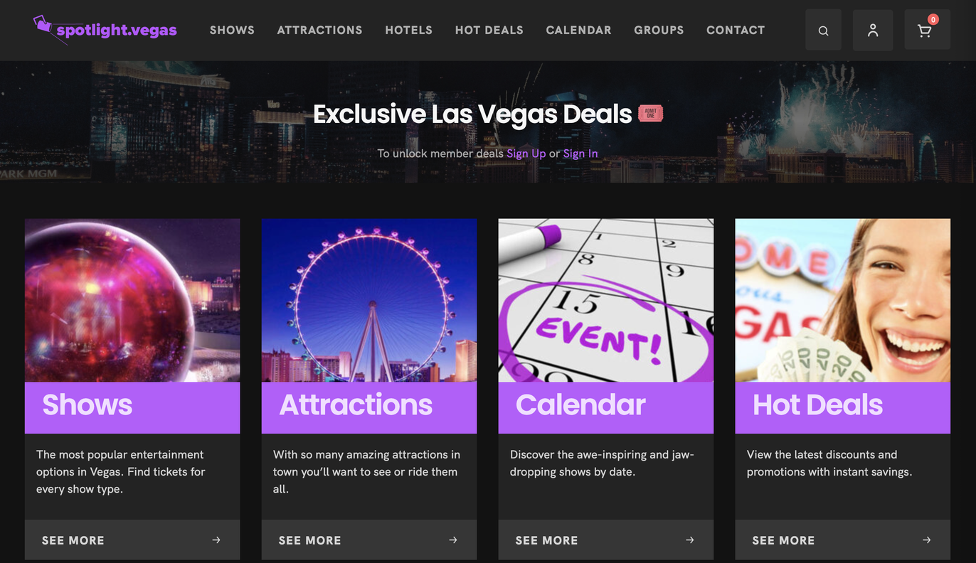 Spotlight.Vegas Las Vegas show listings page