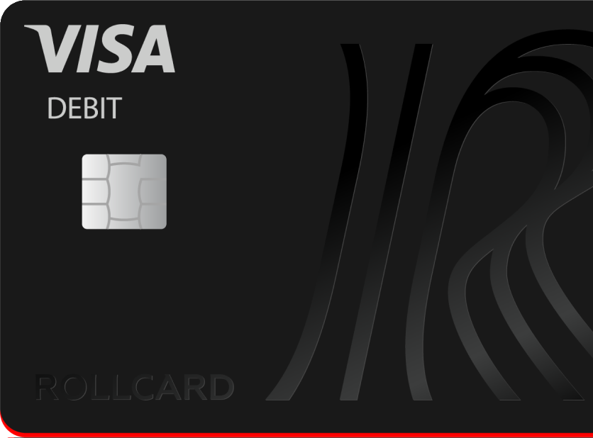 Rollcard debit card over a dark pattern